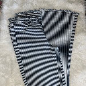 Saints & Hearts Navy/White Stripes high rise flare jeans LARGE